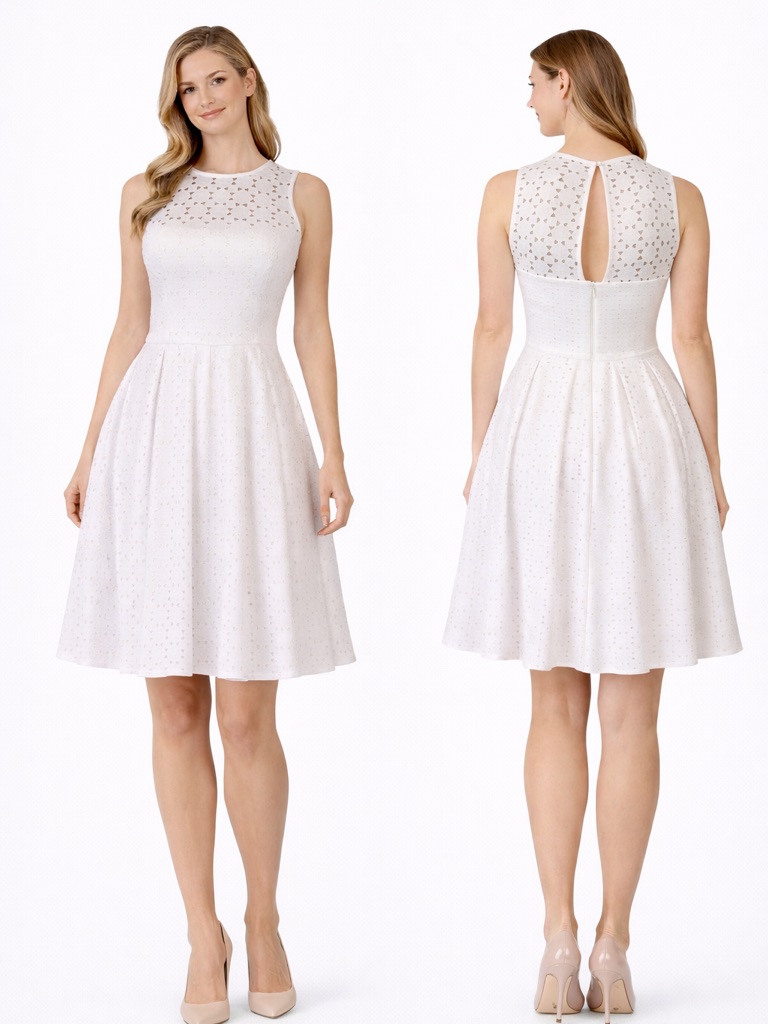 Trina Turk White Laser Cut Fit & Flare Dress Size 0
